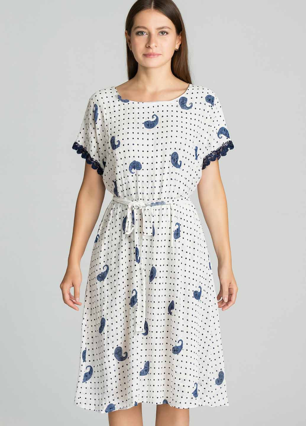 Молочное повседневный платье а-силуэт Sassofono в горошек