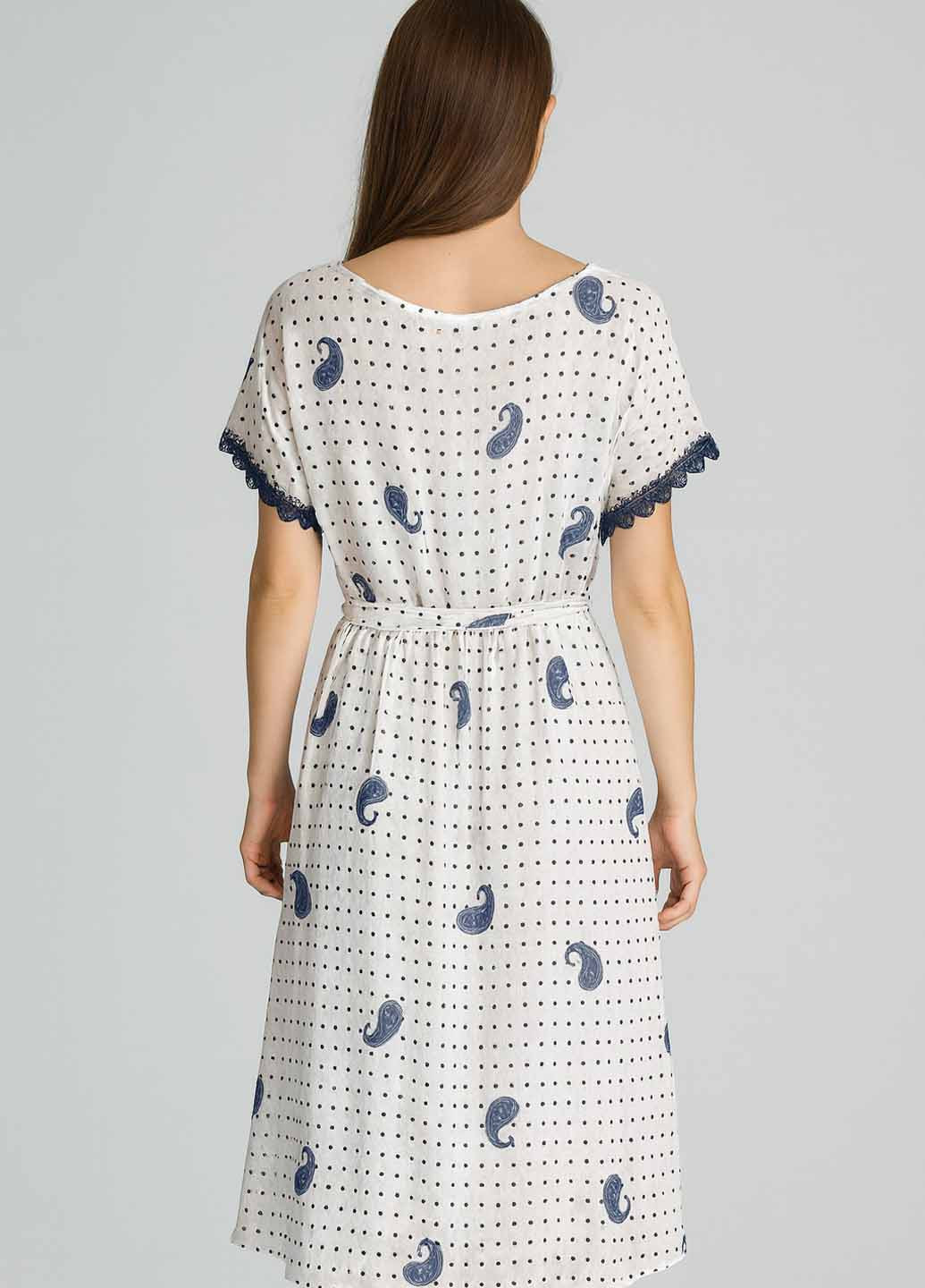 Молочное повседневный платье а-силуэт Sassofono в горошек