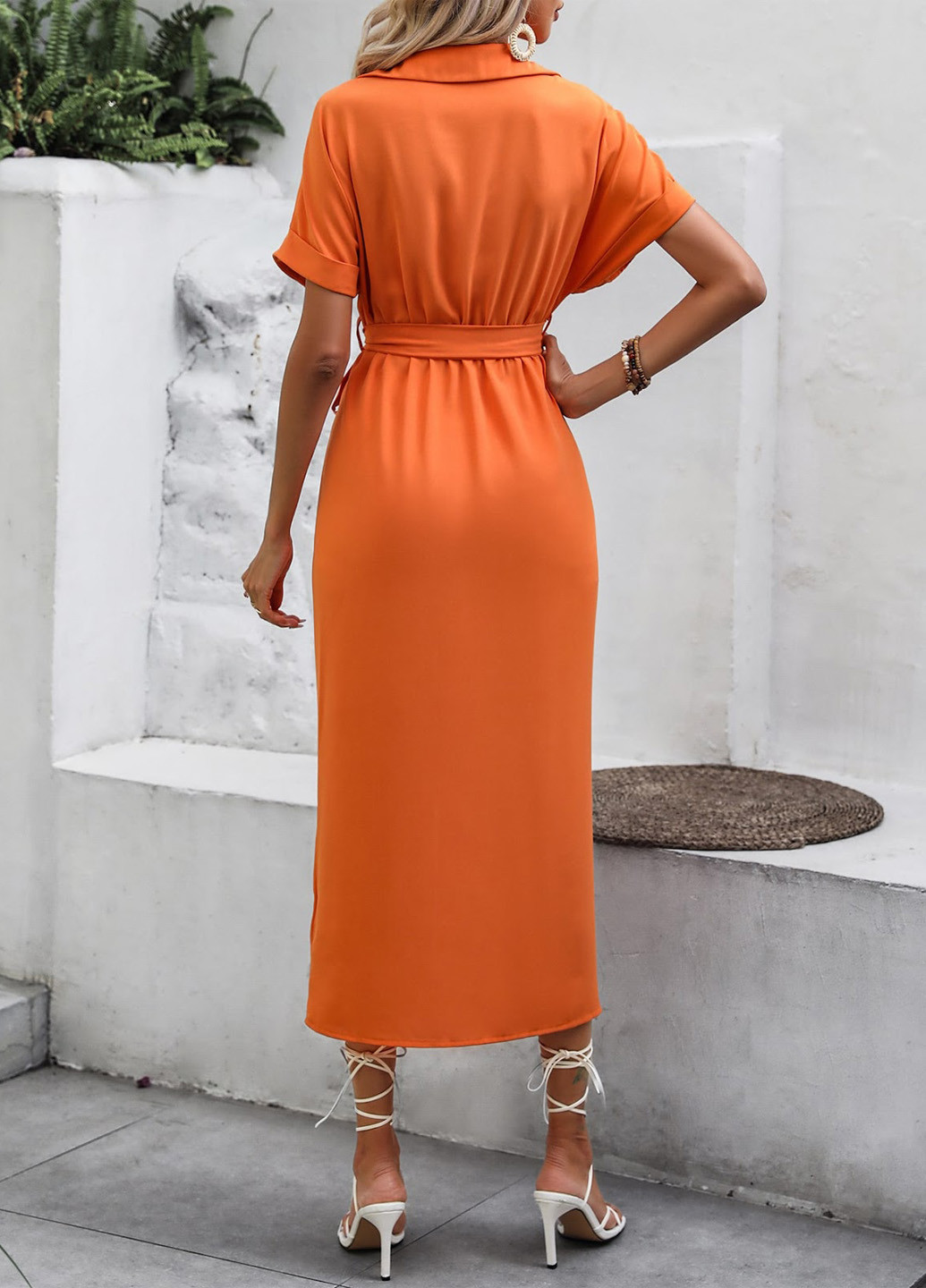 Оранжевое кэжуал платье на запах SHEIN однотонное