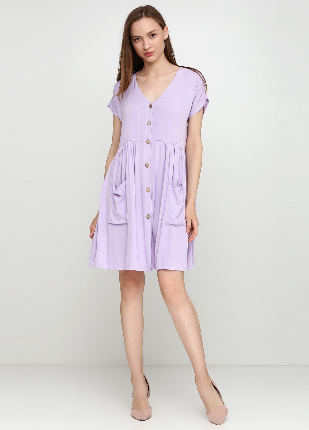 Сиреневое кэжуал платье рубашка Moda in Italy однотонное