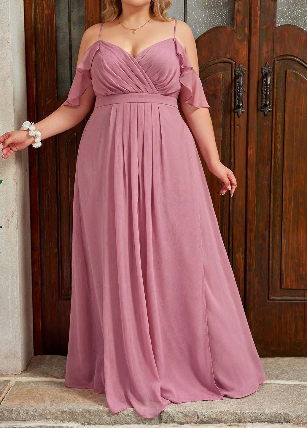 Рожева святковий, вечірня сукня на запах, з відкритими плечима SHEIN однотонна