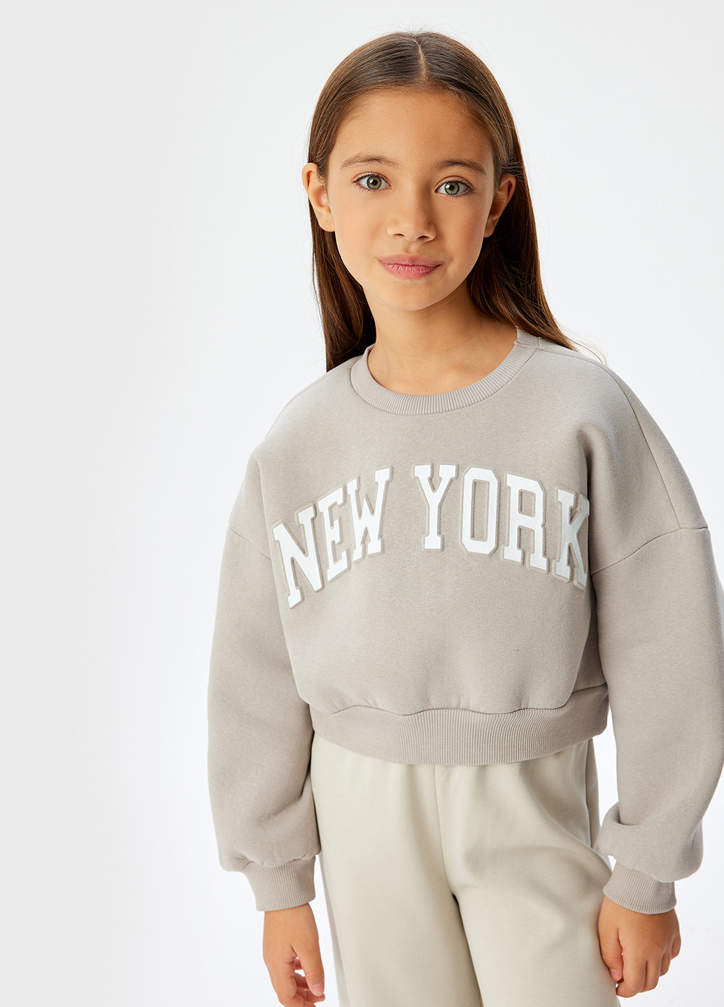 KOTON свитшот надпись серый кэжуал хлопок, трикотаж с начесом