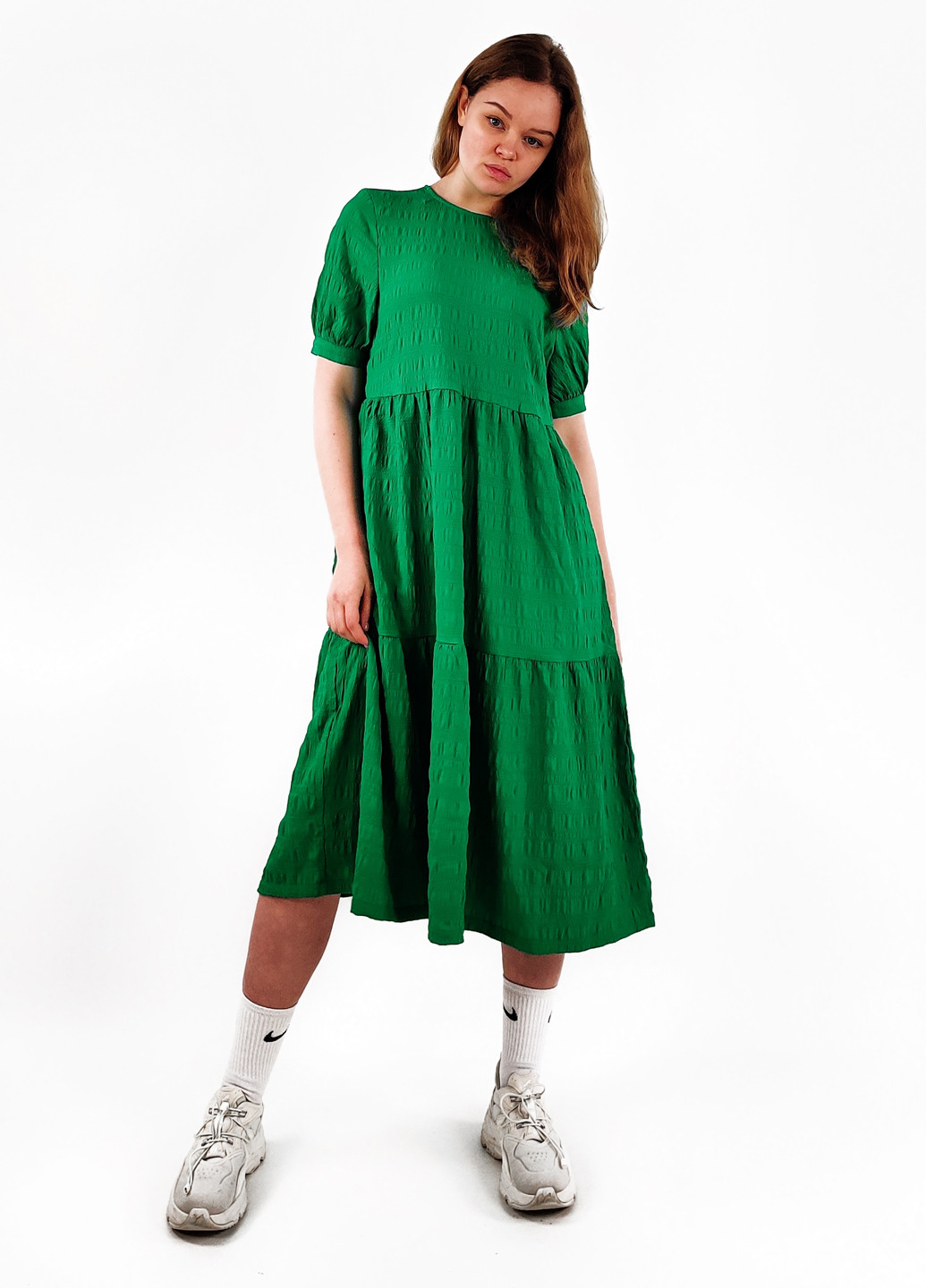 Зеленое кэжуал платье а-силуэт Monki однотонное