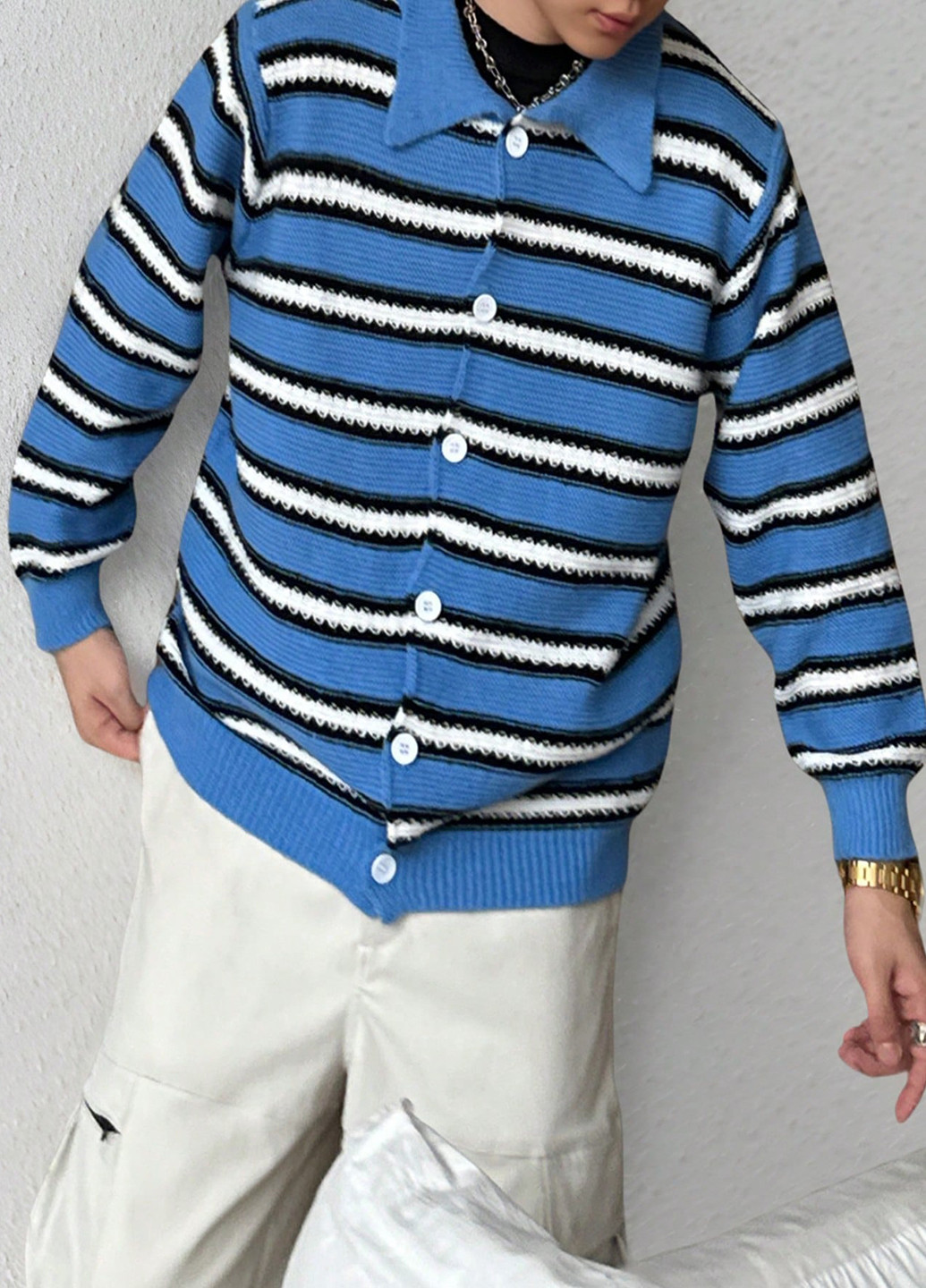 Темно-голубой демисезонный кардиган SHEIN