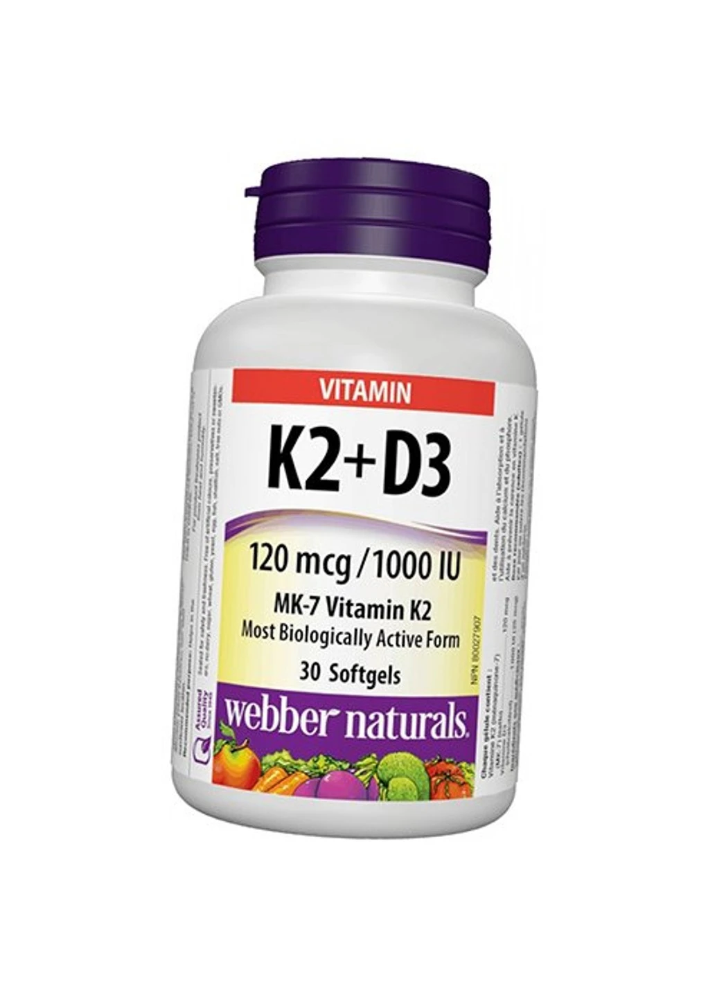 Витамин К + Д3 Vitamin K2 + D3 30 капсул Webber Naturals (255408020)