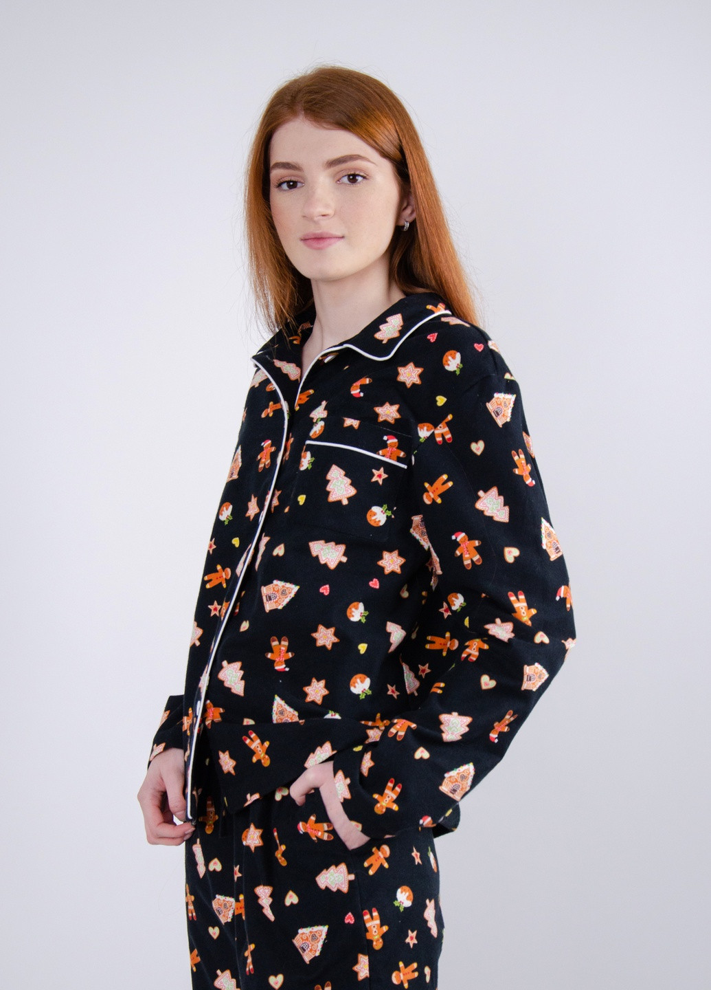 Черная зимняя пижама рубашка + брюки MOONS