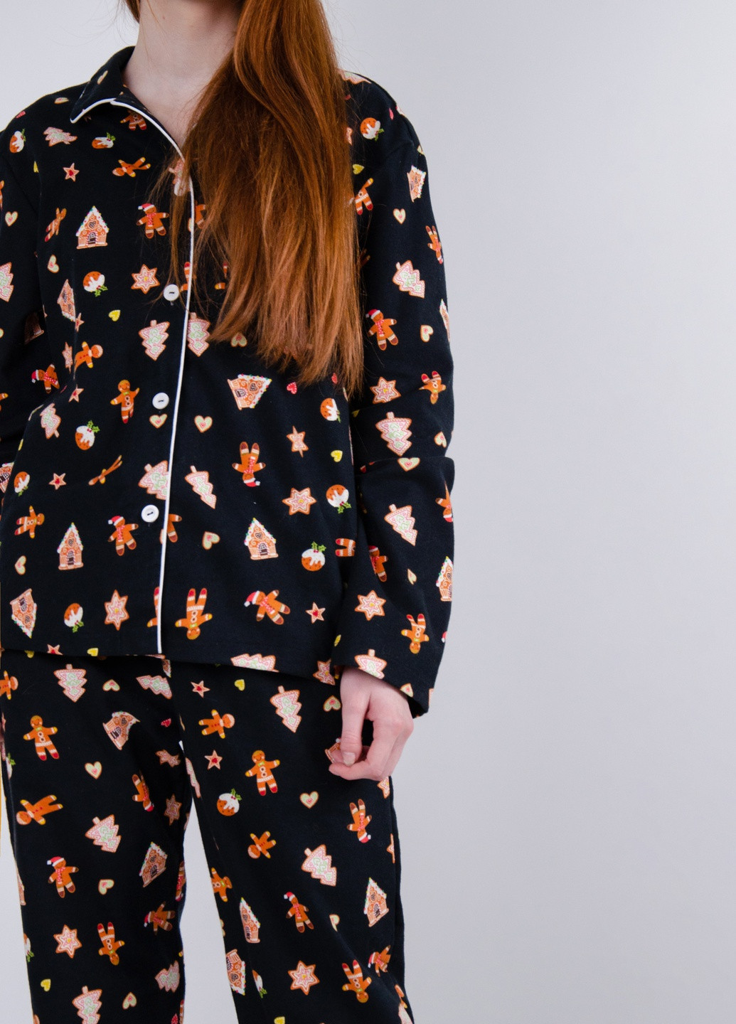 Черная зимняя пижама рубашка + брюки MOONS