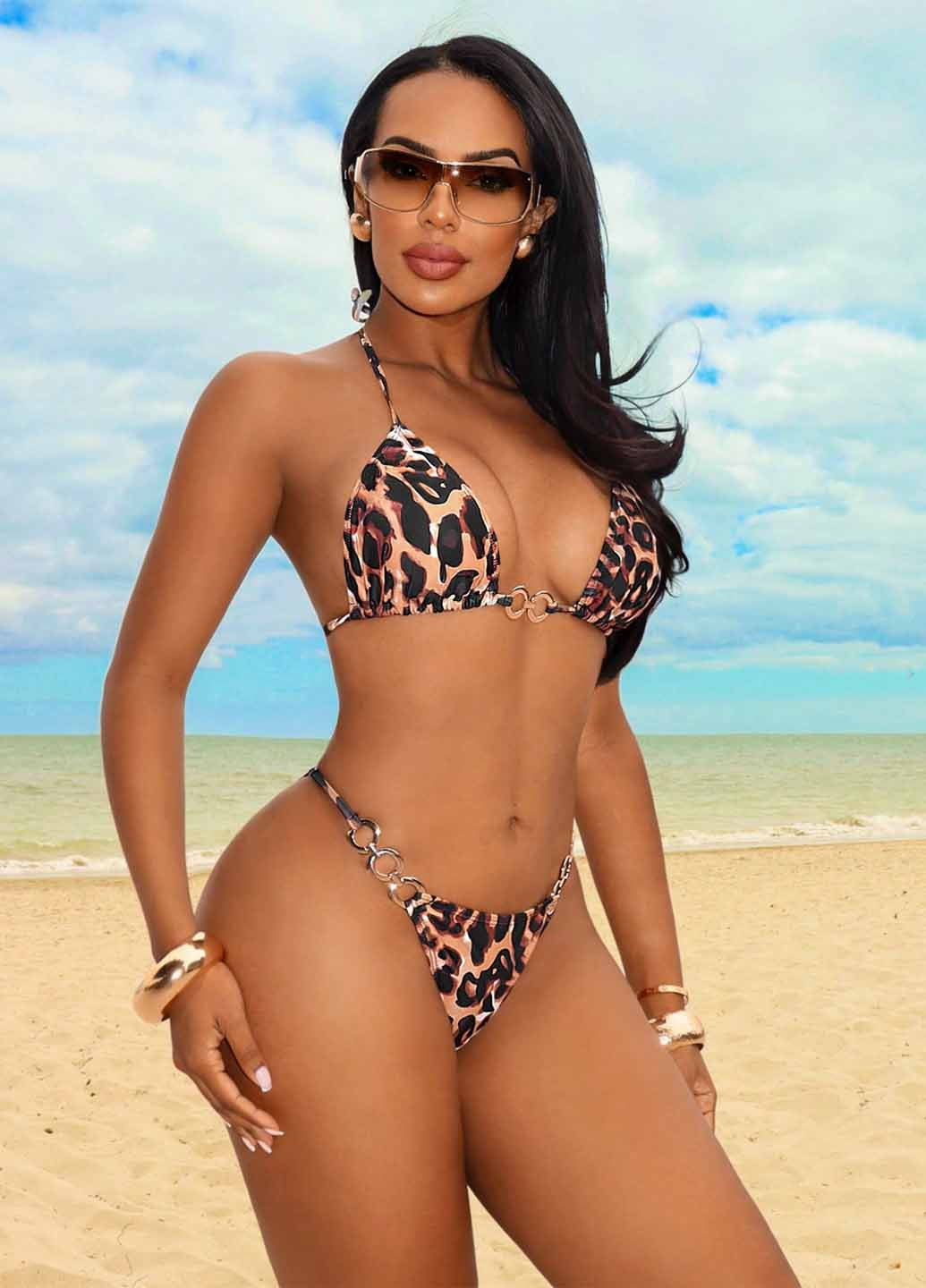 Рожево-коричневий літній купальник (ліф, трусики) бікіні, халтер, роздільний SHEIN