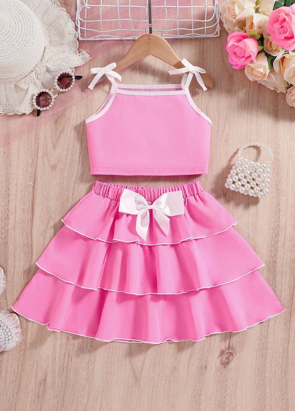 Розовый летний костюм (топ, юбка) SHEIN