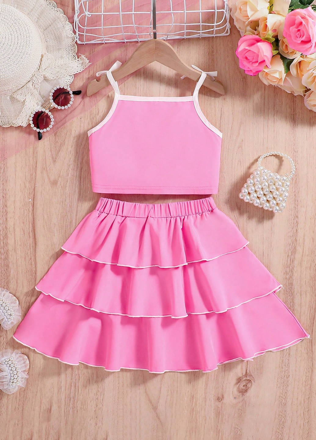 Розовый летний костюм (топ, юбка) SHEIN