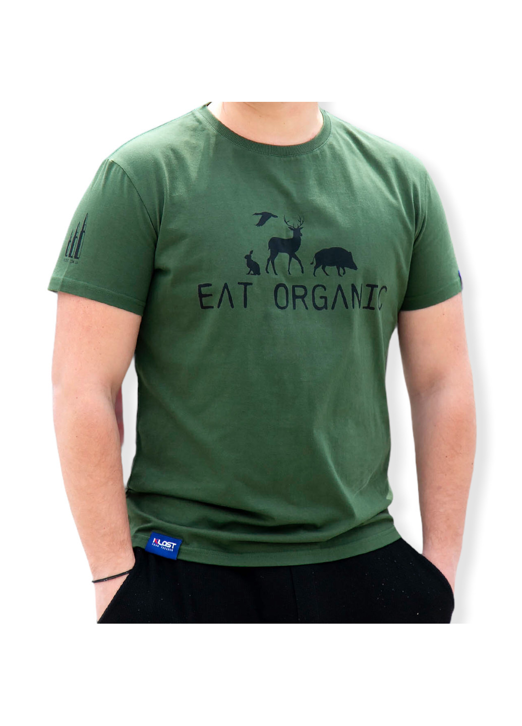 Хаки (оливковая) футболка eat organic khaki kl-7037. Klost