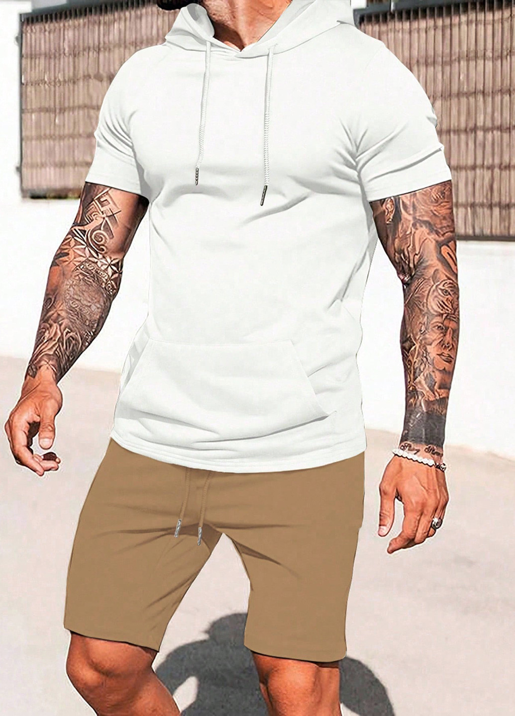 Темно-бежевий літній комплект (худі, шорти) SHEIN