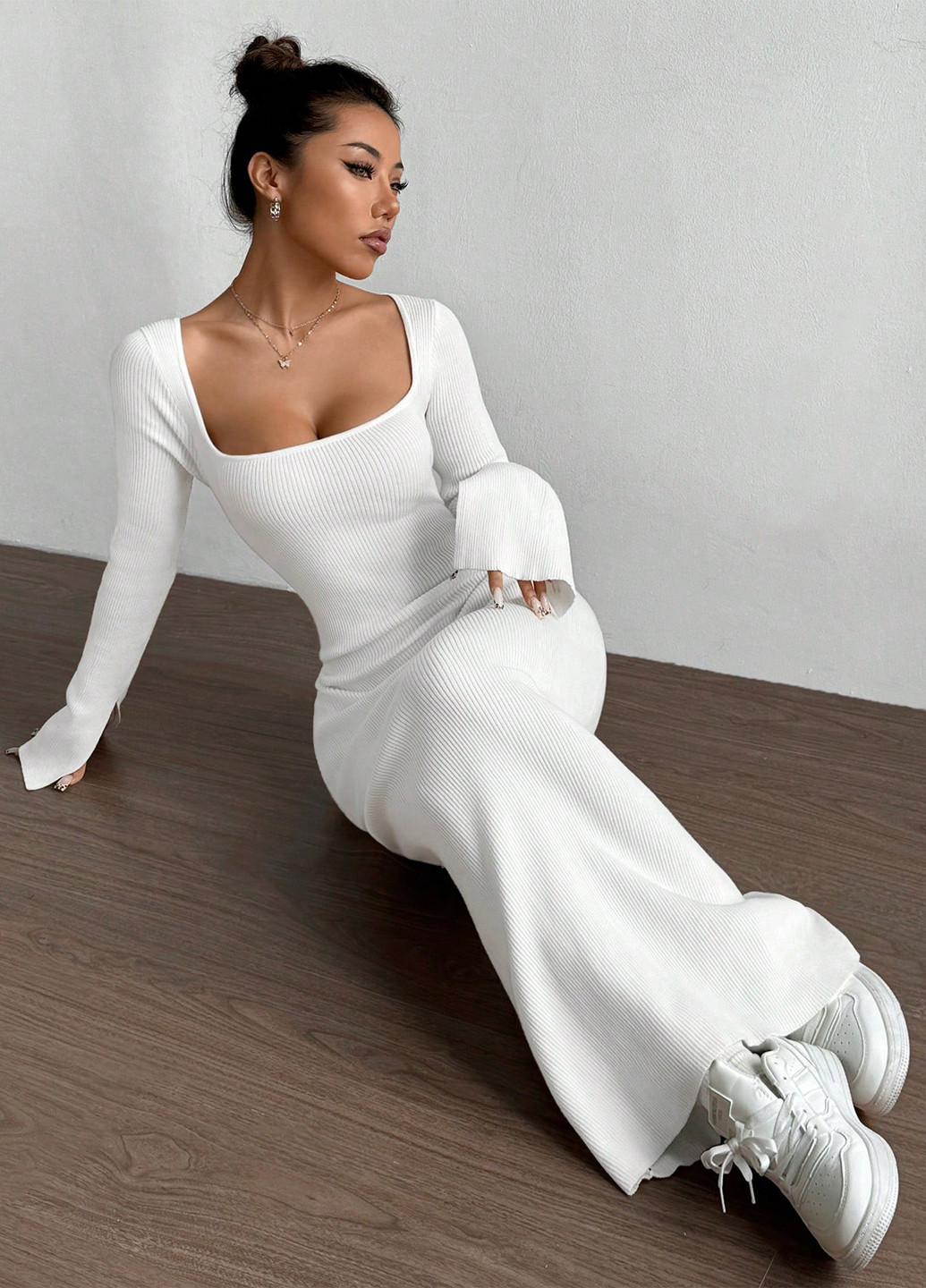 Белое кэжуал платье силуэтная SHEIN однотонное