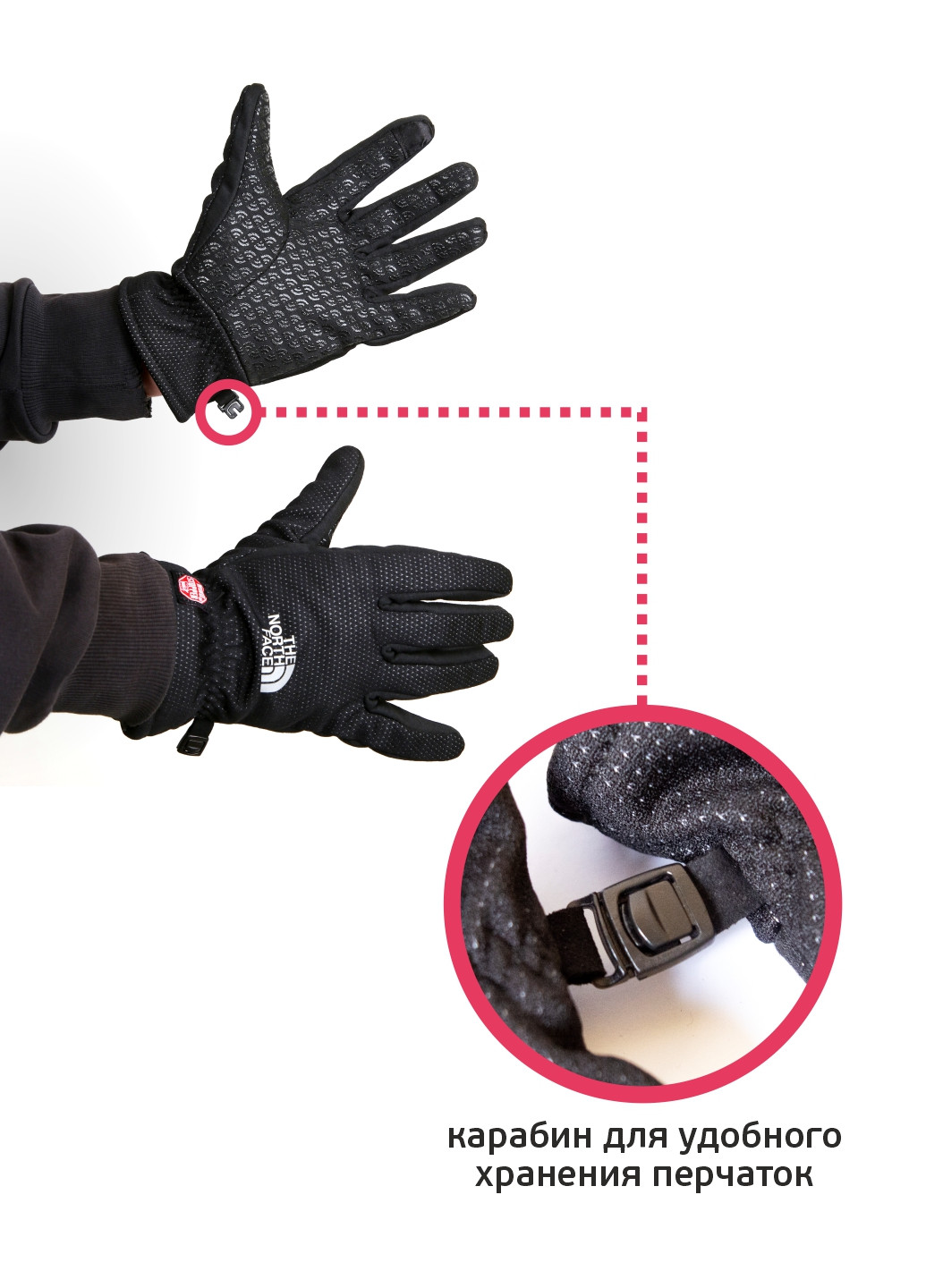 Зимние сенсорные мужские перчатки инновационные технологии с вставкой для сенсорных экранов TNF Черные The North Face (252409469)