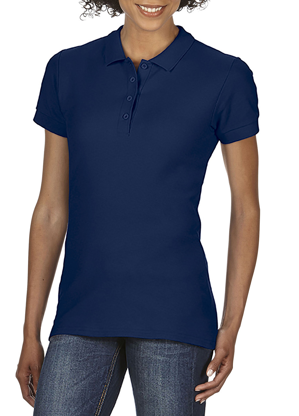 Синяя женская футболка-поло Gildan однотонная