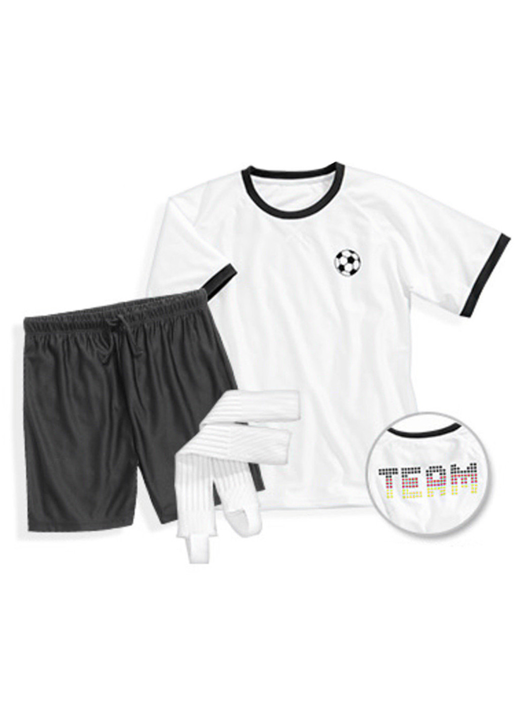 Черно-белый демисезонный комплект (футболка, шорты, гетры) Crane