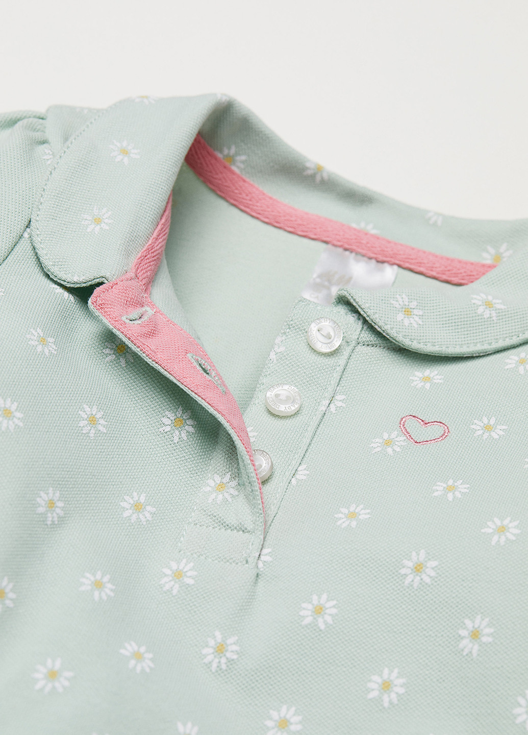 Бирюзовая детская футболка-поло для девочки H&M с цветочным принтом