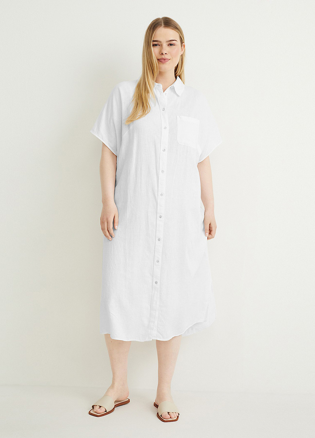 Белое кэжуал платье рубашка C&A однотонное
