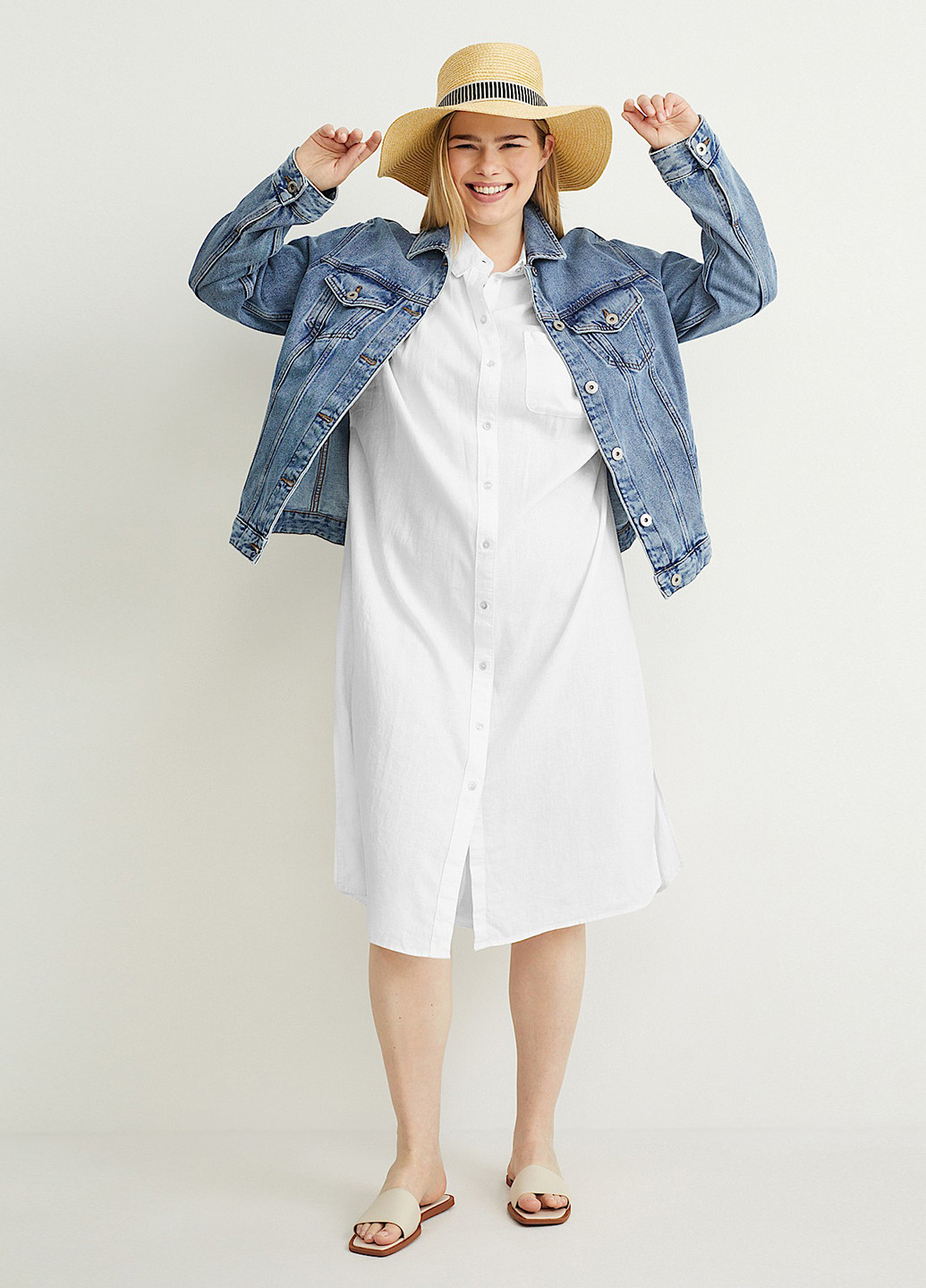 Белое кэжуал платье рубашка C&A однотонное