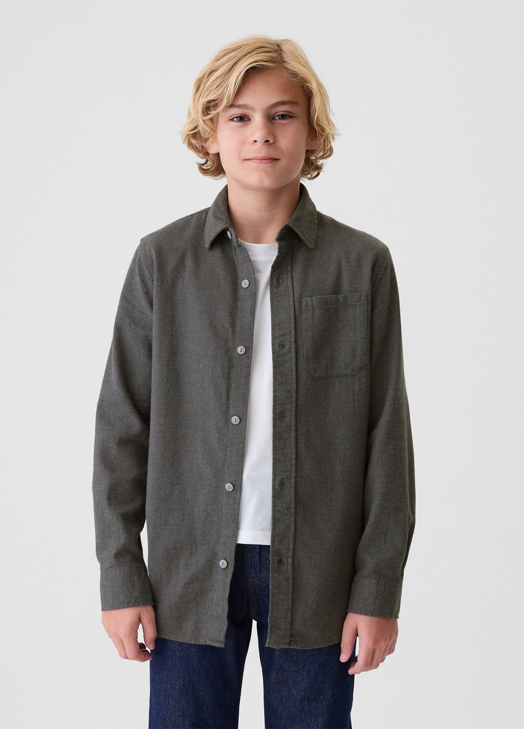 Серая кэжуал рубашка однотонная Gap