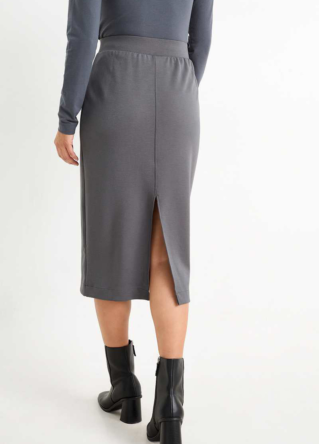 Серая офисная, кэжуал однотонная юбка C&A карандаш