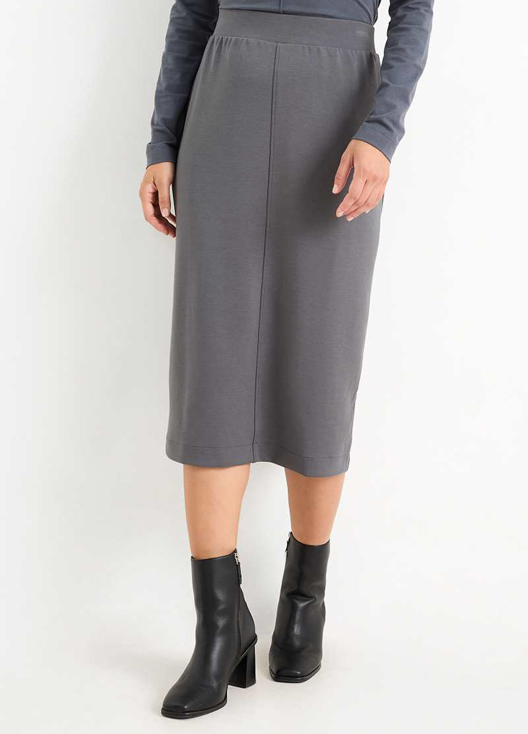 Серая офисная, кэжуал однотонная юбка C&A карандаш