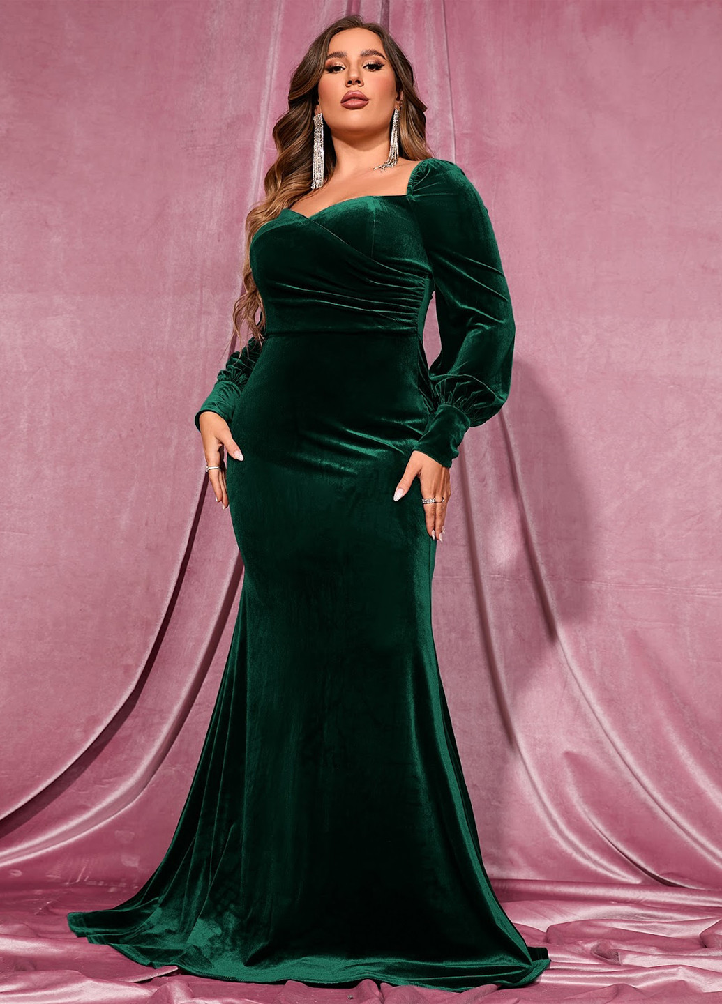 Темно-зелена вечірня сукня годе SHEIN однотонна