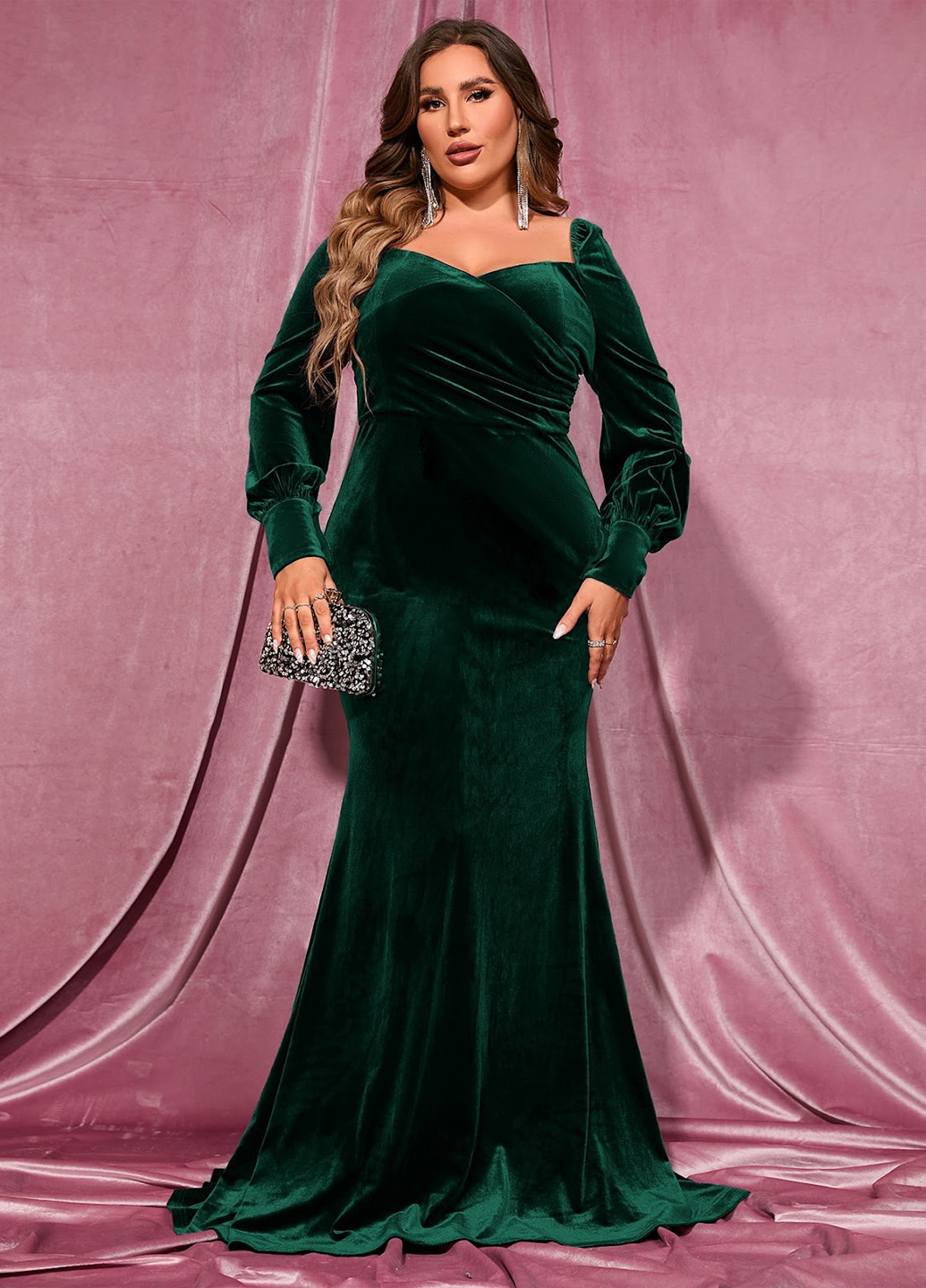 Темно-зелена вечірня сукня годе SHEIN однотонна