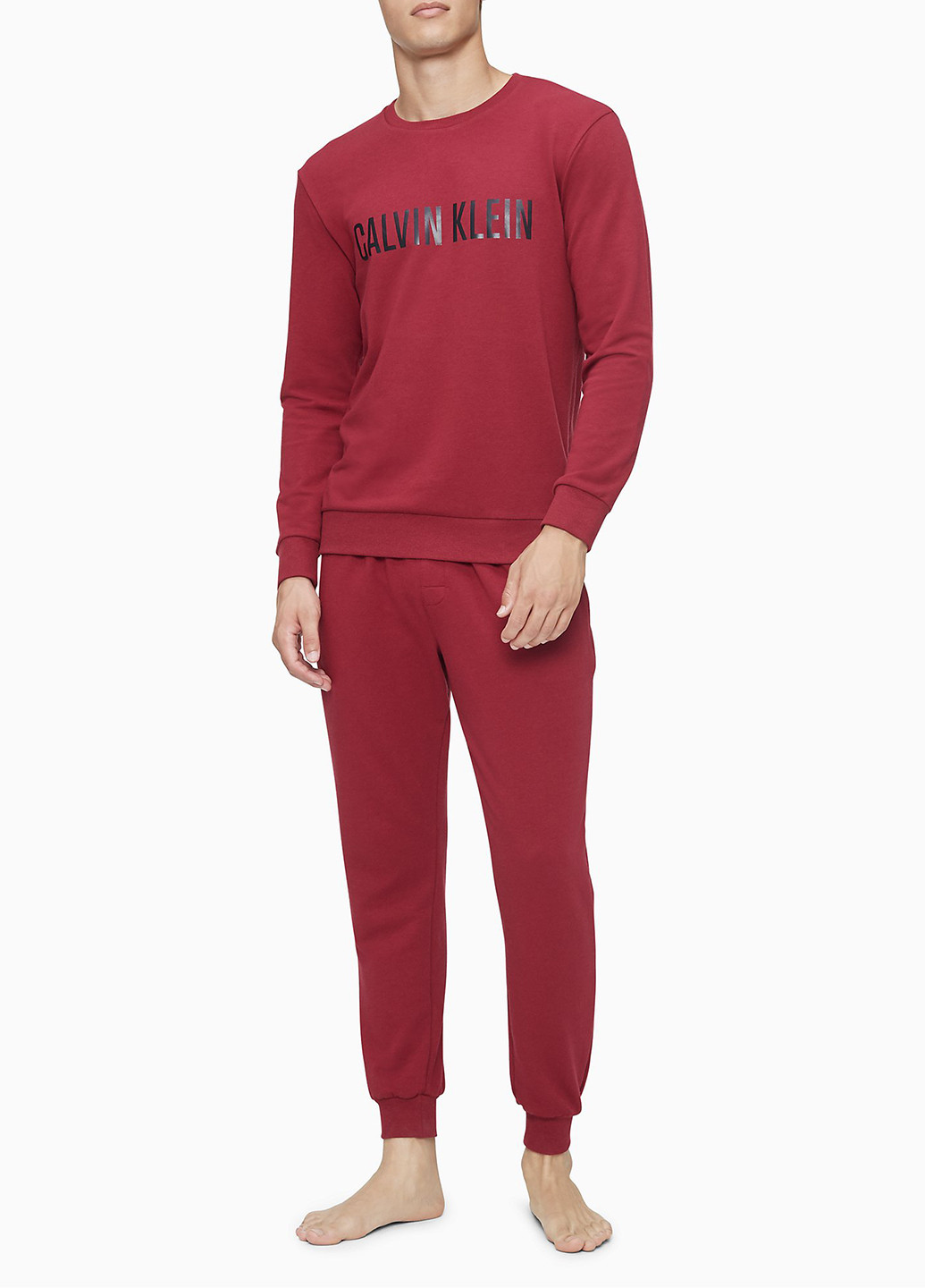 Свитшот Calvin Klein - Прямой крой логотип темно-красный домашний хлопок - (238083311)