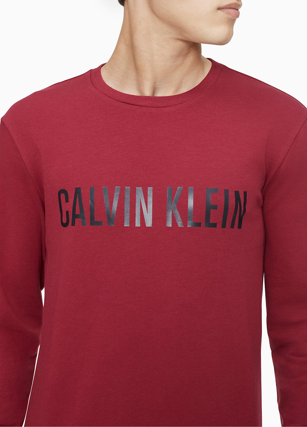 Свитшот Calvin Klein - Прямой крой логотип темно-красный домашний хлопок - (238083311)