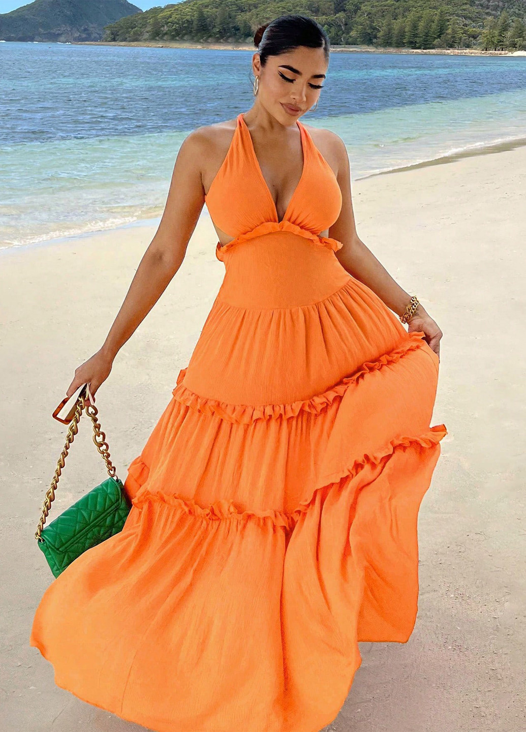 Оранжевое кэжуал платье с открытой спиной SHEIN однотонное