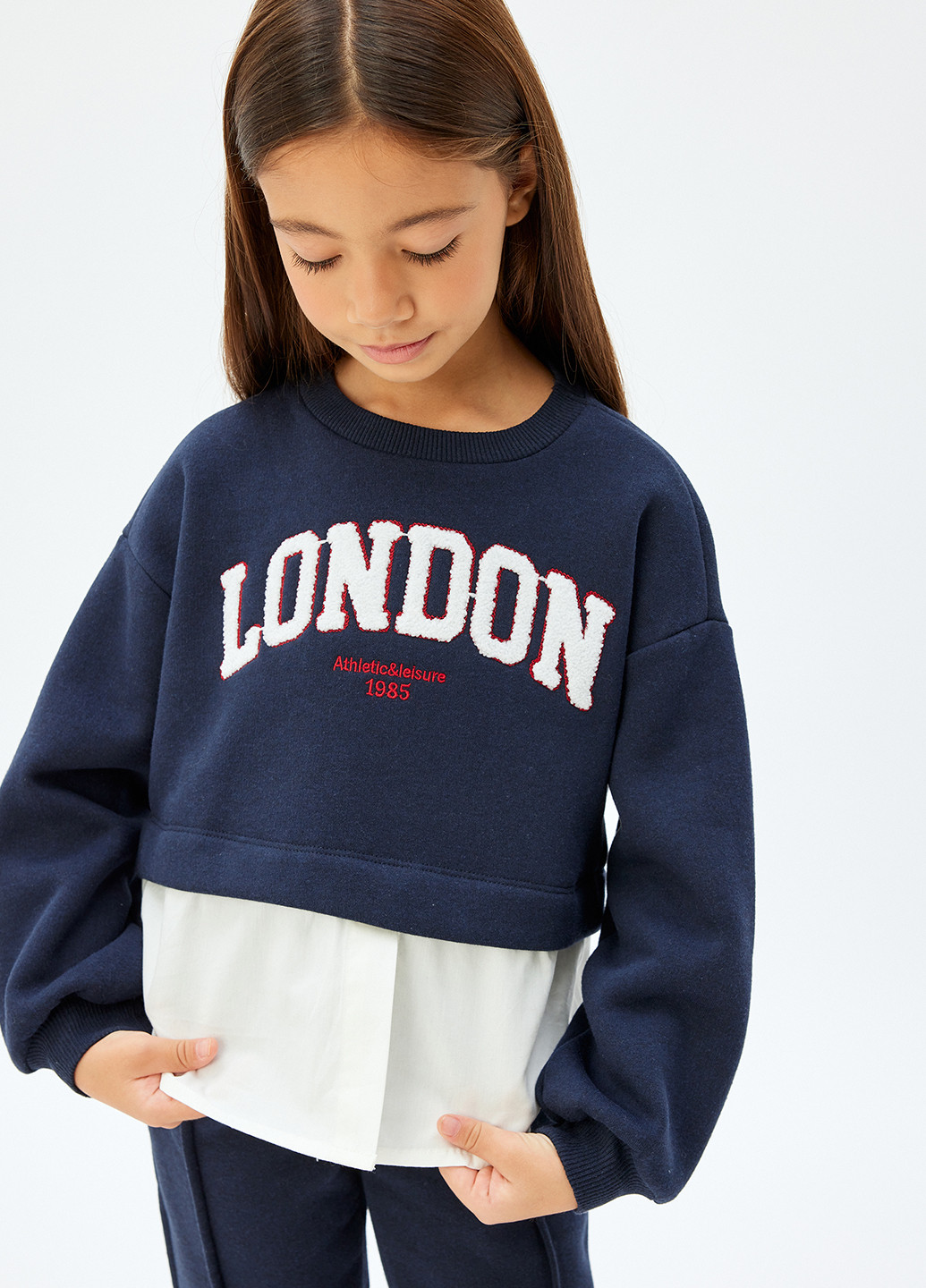 KOTON світшот колор блок темно-синій кежуал поліестер