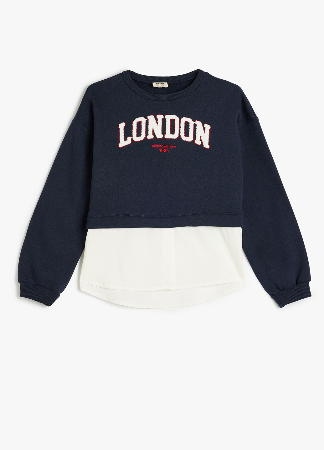 KOTON світшот колор блок темно-синій кежуал поліестер