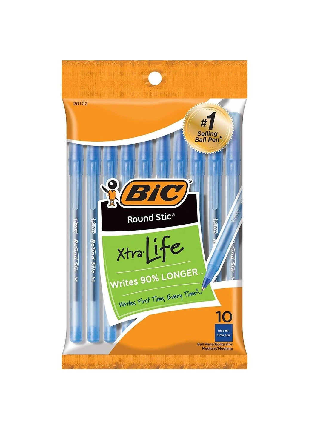 Набір кулькових ручок 10 шт Round Stic Xtra Life Сині масляні (GSMP101-Blu) (B00004YTPX) Bic (255254809)