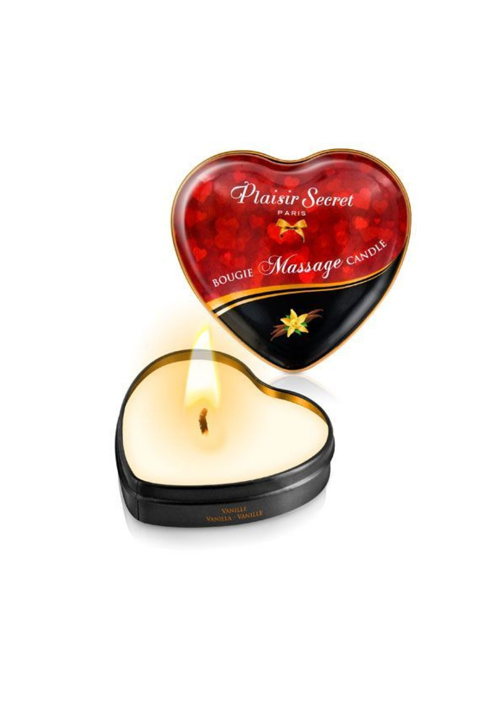Массажная свеча сердечко Vanilla (35 мл) Plaisirs Secrets (252545932)