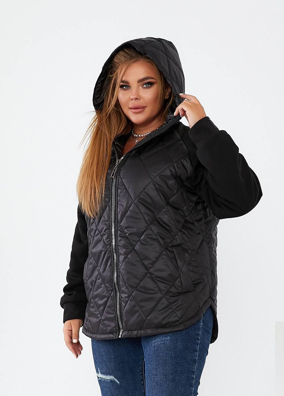 Черная женская демисезонная куртка черного цвета р.56/58 376055 New Trend