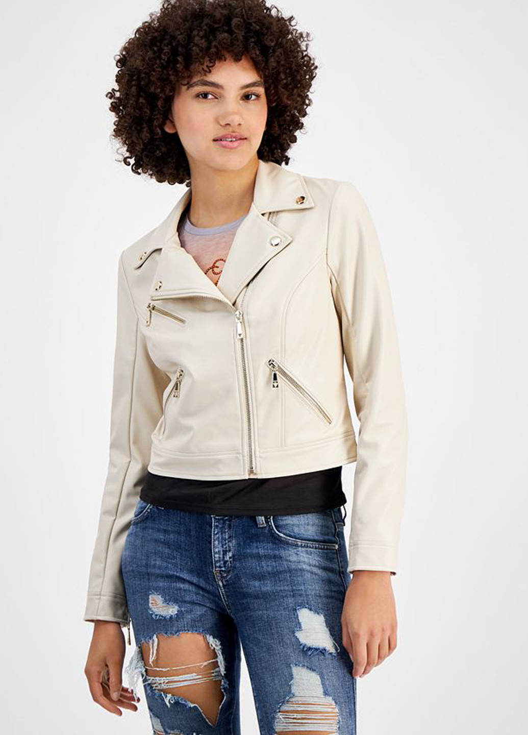 Молочна демісезонна куртка косуха Guess