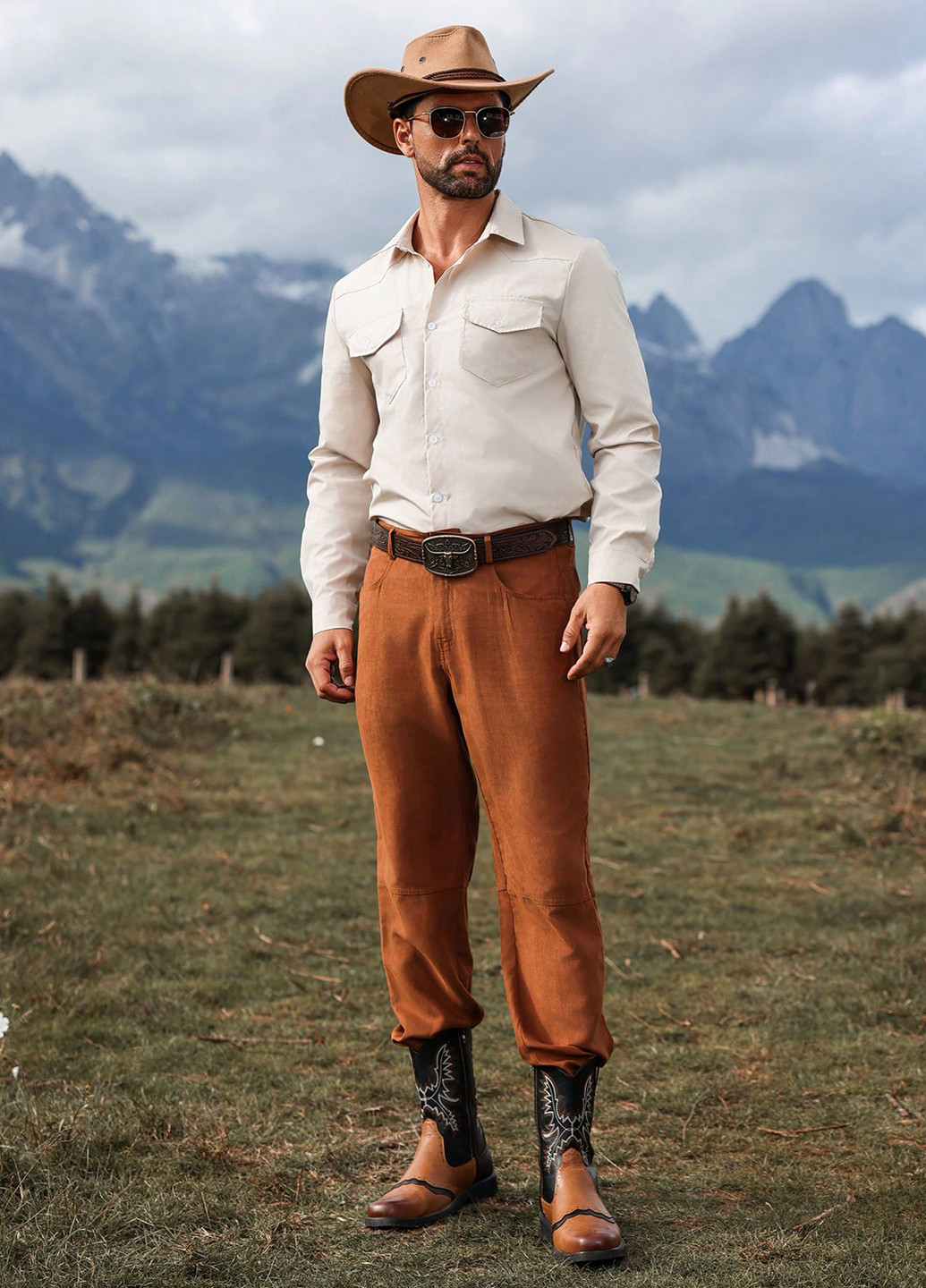 Светло-бежевая классическая, кэжуал рубашка однотонная SHEIN