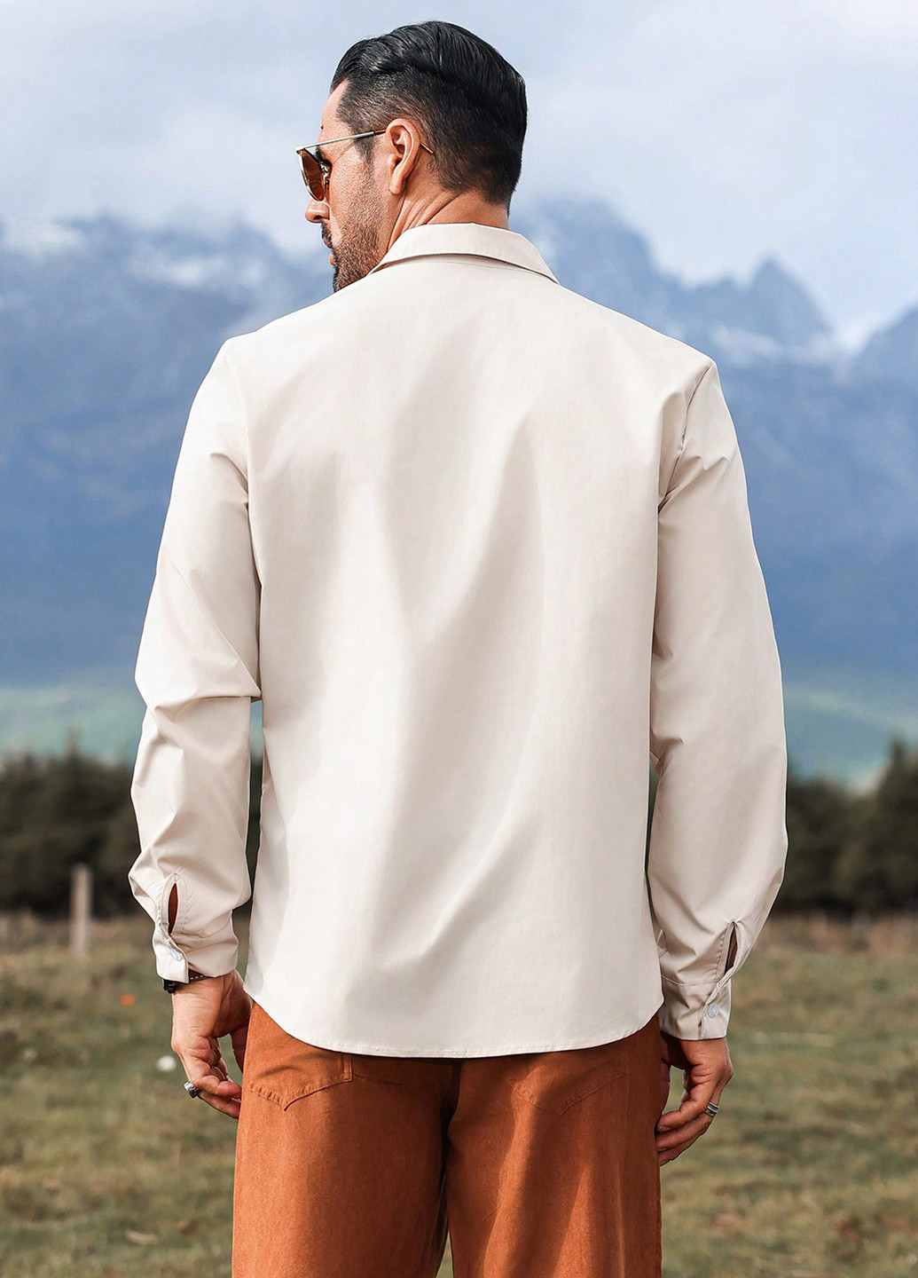 Светло-бежевая классическая, кэжуал рубашка однотонная SHEIN