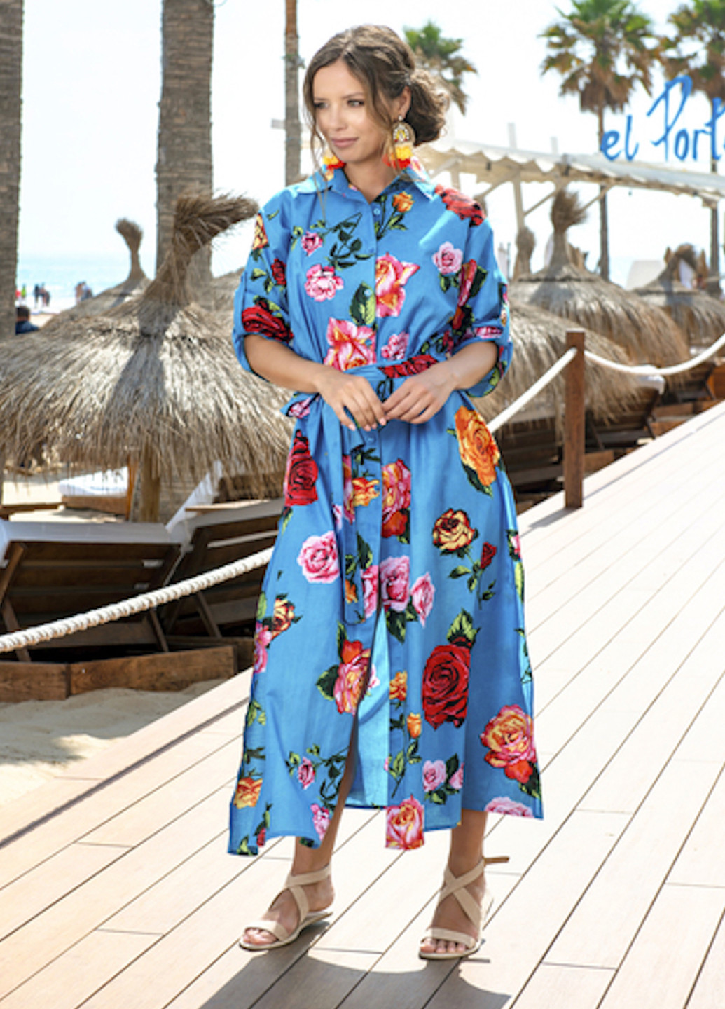 Блакитна пляжна сукня сорочка Indiano з квітковим принтом