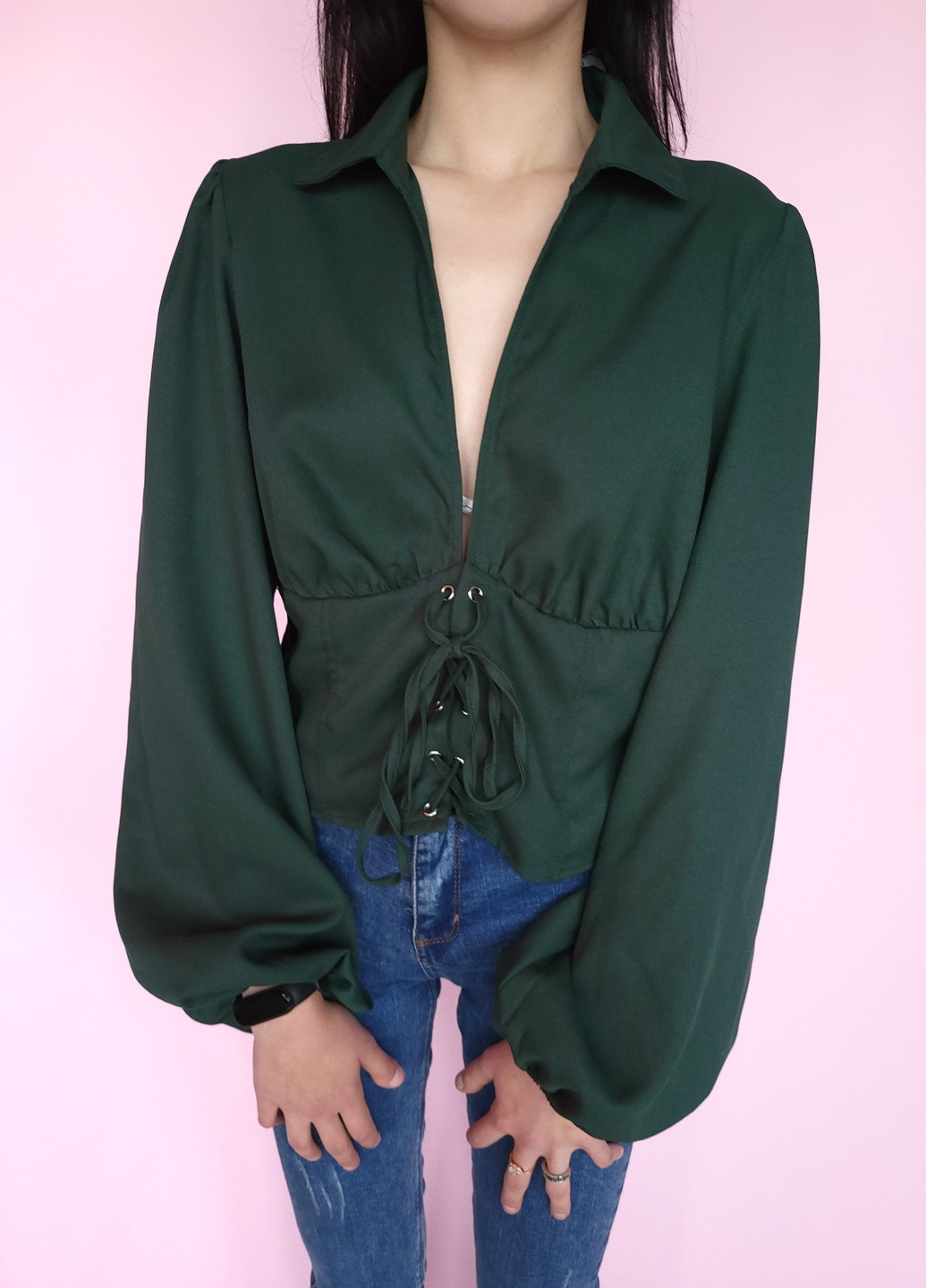 Блуза- топ на шнуровке Зеленая Boohoo (256120563)