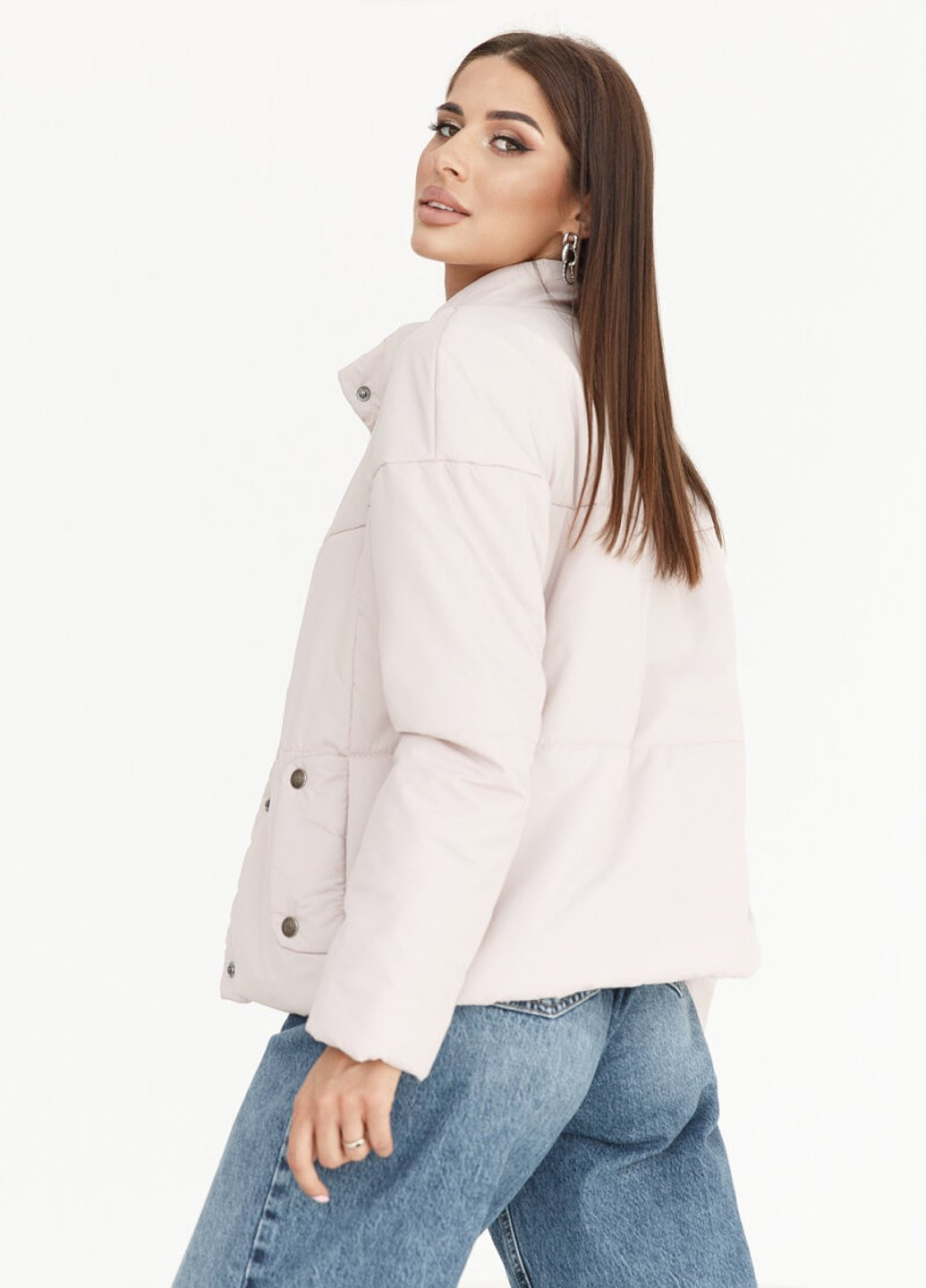 Розовая демисезонная стеганая куртка оттенка пыльная роза Gepur