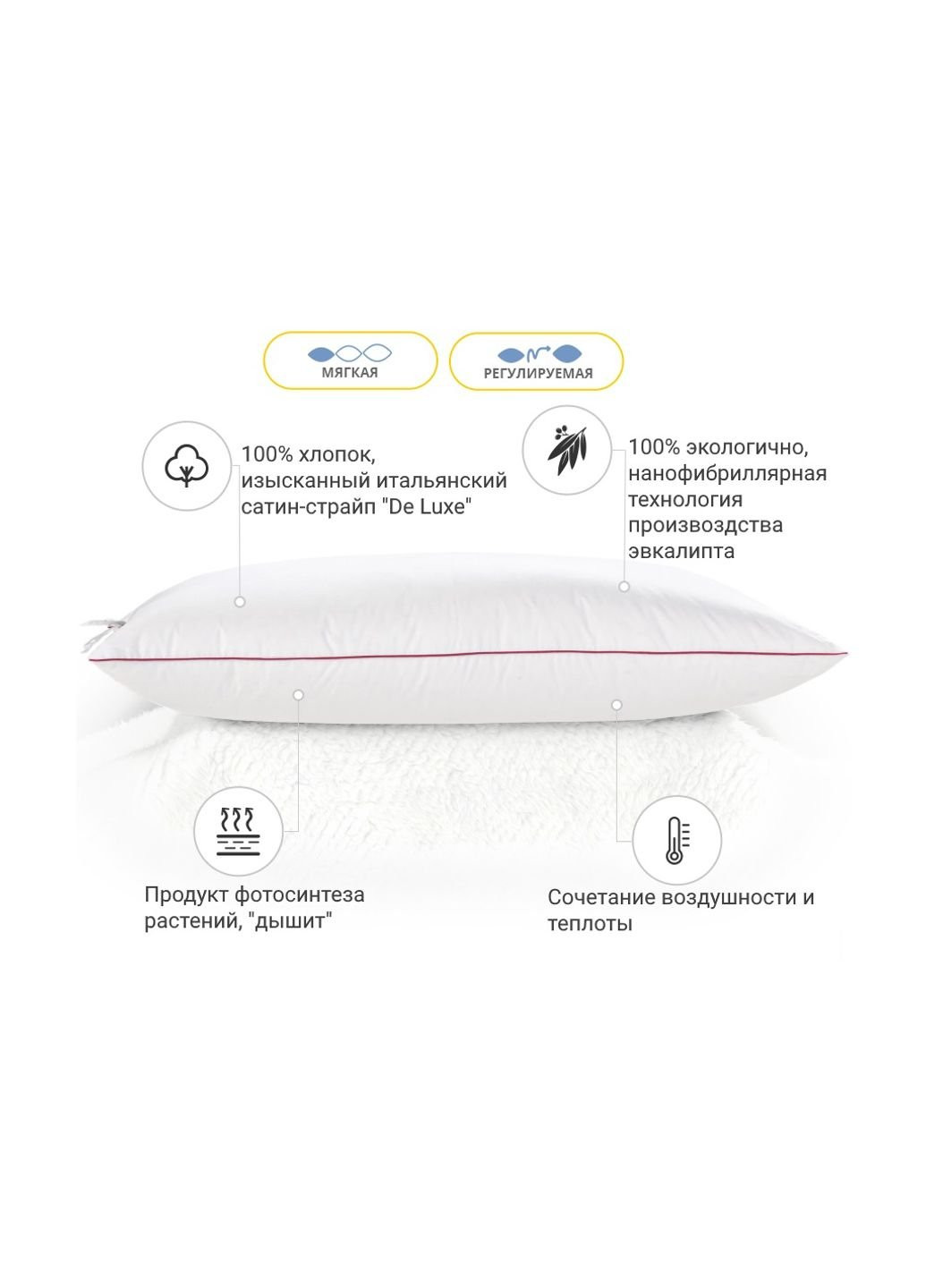 Подушка De Luxe №630 з евкаліптом М'яка 40х60 см (2200000851970) Mirson (254075652)