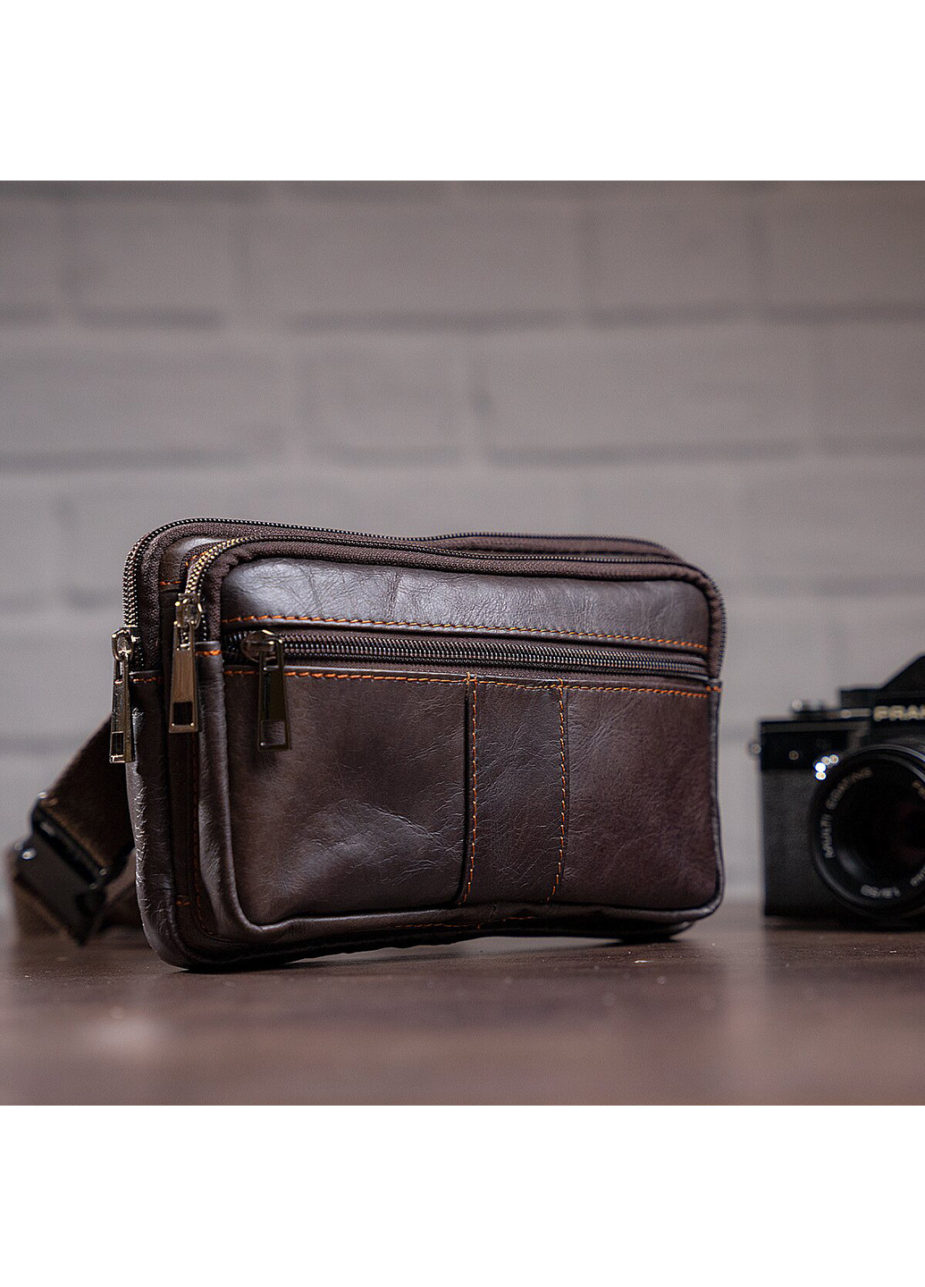 Мусжкая кожаная сумка на пояс 20х13х3 см Vintage (242188606)