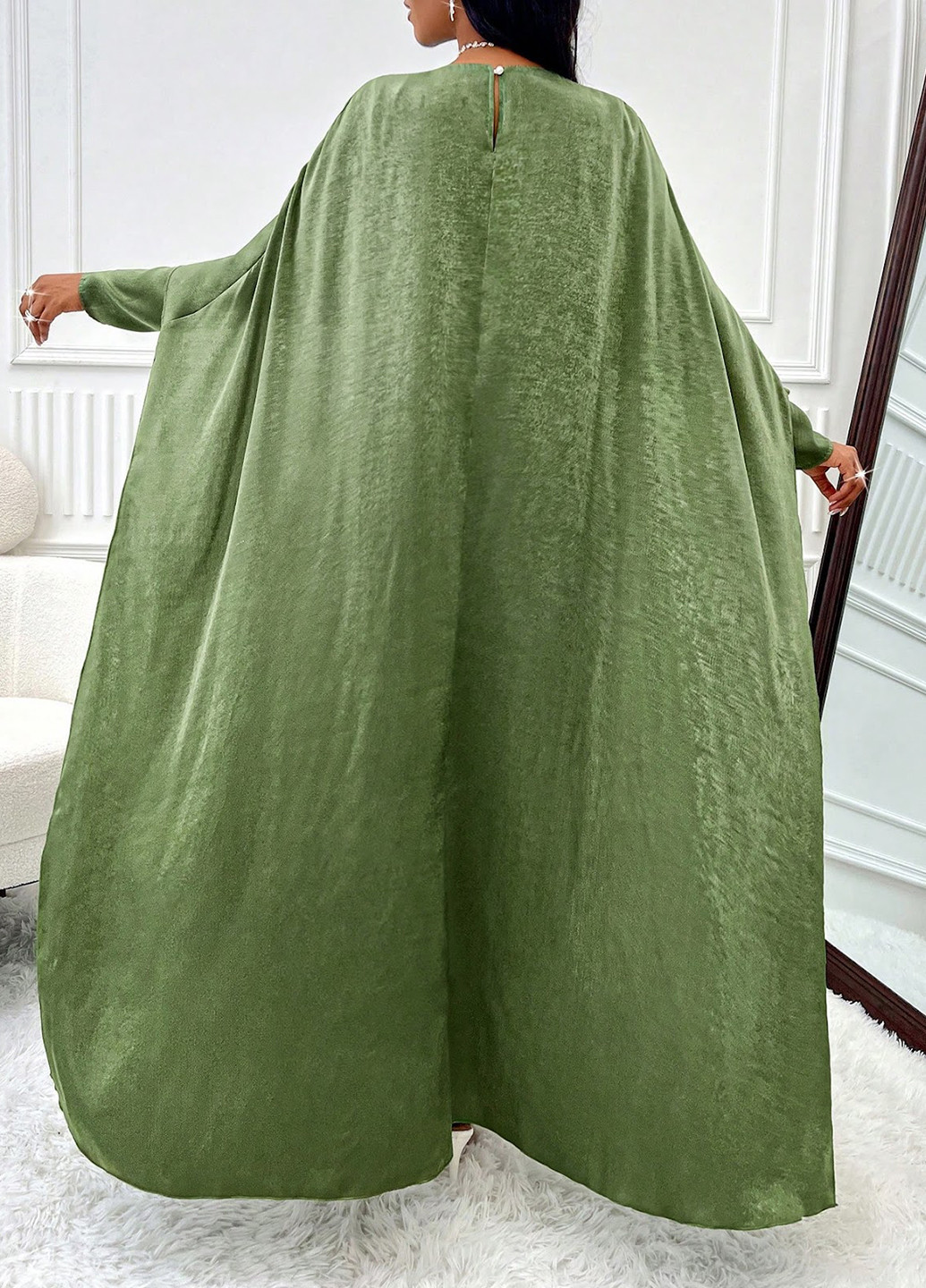 Зеленое кэжуал, вечернее платье платье-кейп SHEIN однотонное