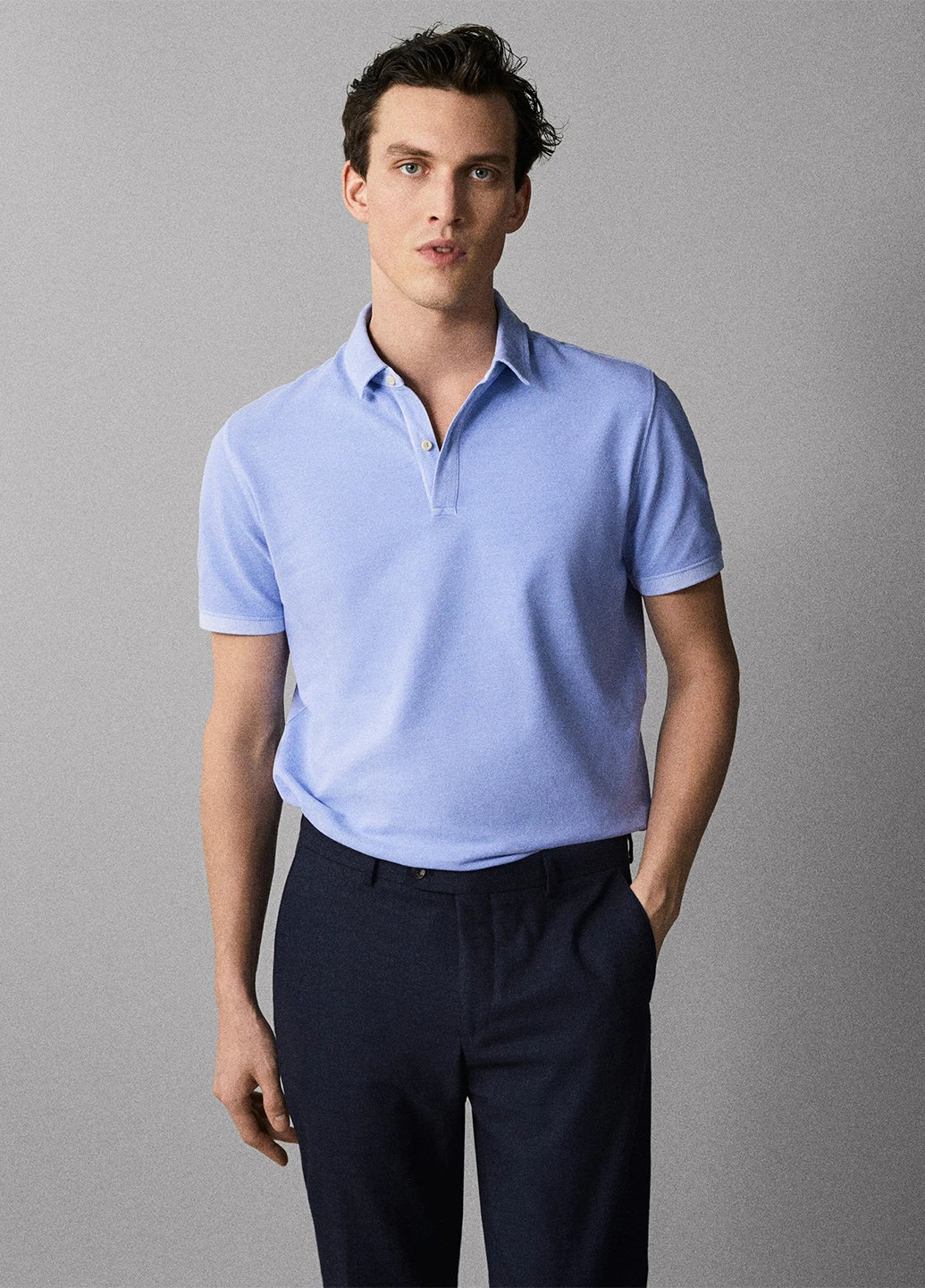 Голубой футболка-поло для мужчин Massimo Dutti однотонная