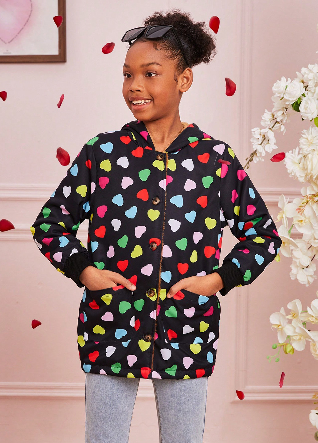 Чорне Кежуал напівпальто однобортне SHEIN сердечка