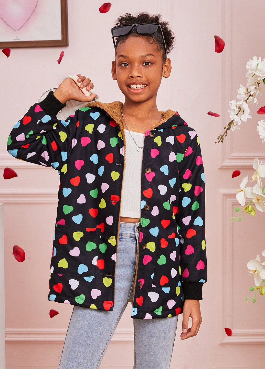 Чорне Кежуал напівпальто однобортне SHEIN сердечка