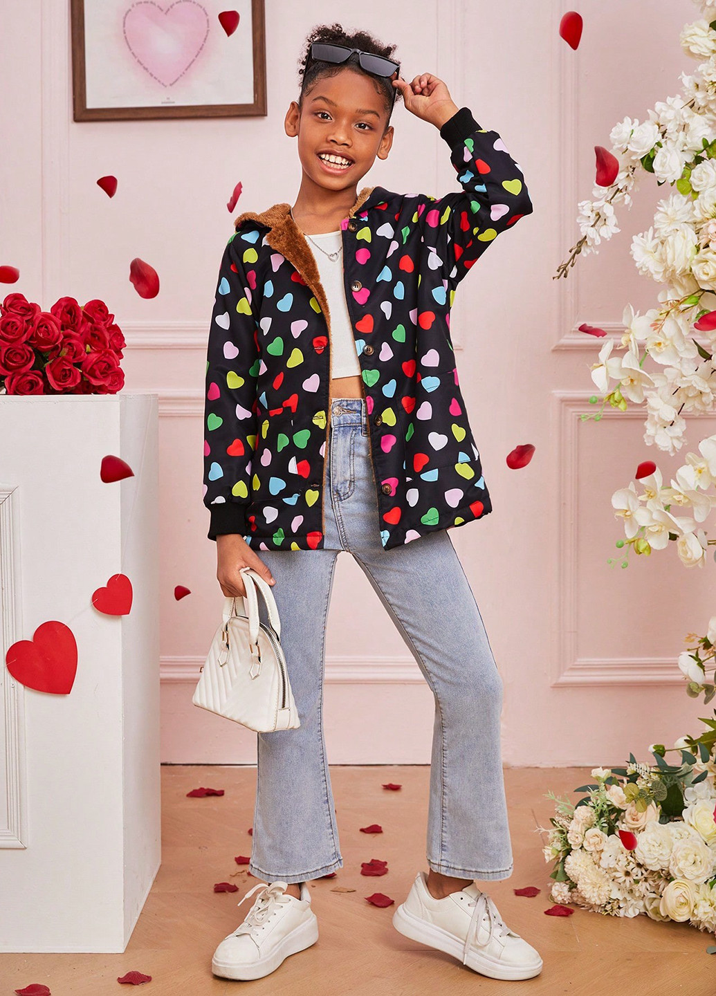 Чорне Кежуал напівпальто однобортне SHEIN сердечка