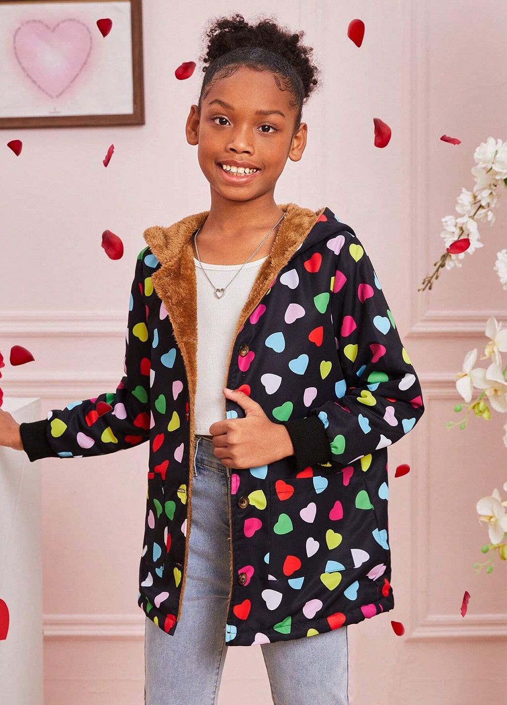 Чорне Кежуал напівпальто однобортне SHEIN сердечка